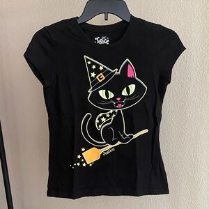 Justice Black Tee with Cat and Stars